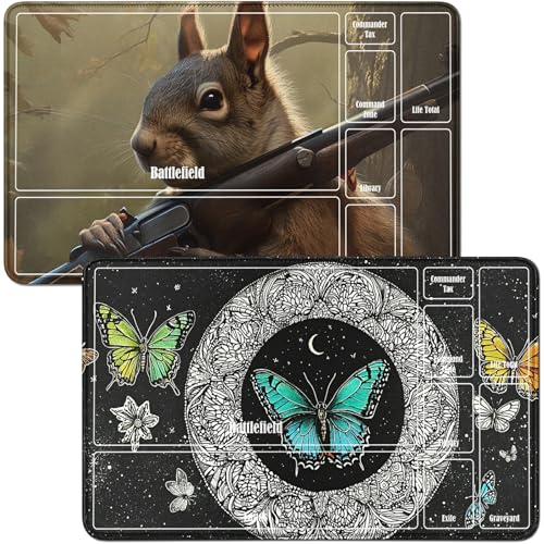 RWUTYTIUL Playmat für Black Butterfly MTG-Karte, Spielmatte und Eichhörnchen, 2-teiliges Set, 61 x 35,6 cm, genähte Spielmatte für Commander-Board, TCG, RPG, CCG, Spielmatte für Kartenspiel RWUTYTIUL Playmat für Black Butterfly MTG-Karte, Spielmatte und Eichhörnchen, 2-teiliges Set, 61 x 35,6 cm, genähte Spielmatte für Commander-Board, TCG, RPG, CCG, Spielmatte für Kartenspiel von RWUTYTIUL