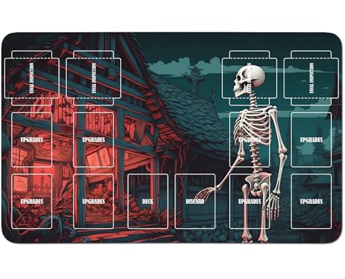 RWUTYTIUL Playmat für Magic The Gathering Zubehör, 61 x 35,6 cm, genähte Spielmatte für Kommandantenbrett, MTG, RPG, CCG, TCG, Kartenspiel, Schreibtischunterlagen, Dorfschädel von RWUTYTIUL