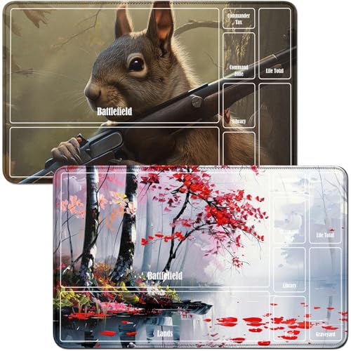 RWUTYTIUL Playmat für Maple Tree MTG-Karte, Spielmatte und Eichhörnchen, 2-teiliges Set, 61 x 35,6 cm, genähte Spielmatte für Commander-Board, TCG, RPG, CCG, Spielmatte für Kartenspiel, Spielzubehör von RWUTYTIUL