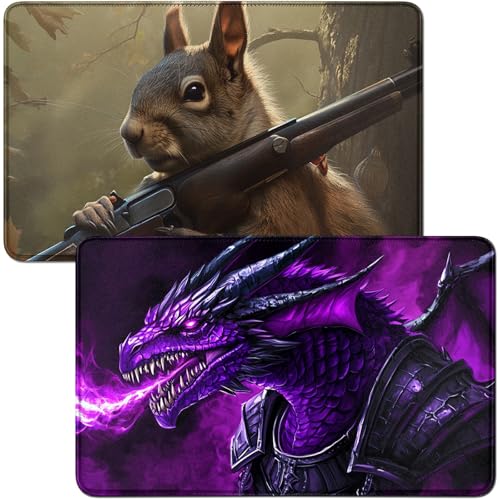 RWUTYTIUL Playmat für Purple Flame Dragon MTG-Karte, Spielmatte und Eichhörnchen, 2-teiliges Set, 61 x 35,6 cm, genähte Spielmatte für Commander-Board, TCG, RPG, CCG, Spielmatte für Kartenspiel von RWUTYTIUL
