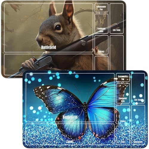 RWUTYTIUL Playmat für Spielmatte und Eichhörnchen, blaue Glitzer-Schmetterlinge, Spielmatte, Schreibtischunterlagen, 61 x 35,6 cm, genähte Spielmatte für Commander-Board, TCG, RPG, CCG, Spielmatte für von RWUTYTIUL