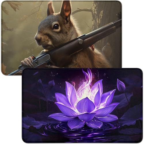 RWUTYTIUL Playmat & Eichhörnchen, Spielmatte, Schreibtischunterlage, 2-teiliges Set, 61 x 35,6 cm, genähte Spielmatte für Commander-Board, TCG, RPG, CCG, Spielmatte für Kartenspiel, Spielzubehör von RWUTYTIUL