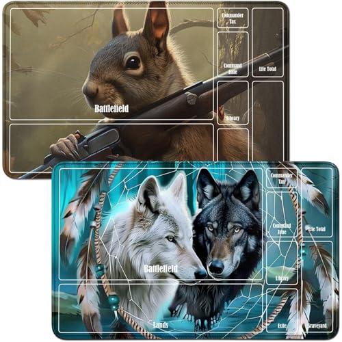 RWUTYTIUL Playmat & Eichhörnchen, Spielmatte, Schreibtischunterlage, 2-teiliges Set, 61 x 35,6 cm, genähte Spielmatte für Commander-Board, TCG, RPG, CCG, Spielmatte für Kartenspiel, Spielzubehör RWUTYTIUL Playmat & Eichhörnchen, Spielmatte, Schreibtischunterlage, 2-teiliges Set, 61 x 35,6 cm, genähte Spielmatte für Commander-Board, TCG, RPG, CCG, Spielmatte für Kartenspiel, Spielzubehör von RWUTYTIUL