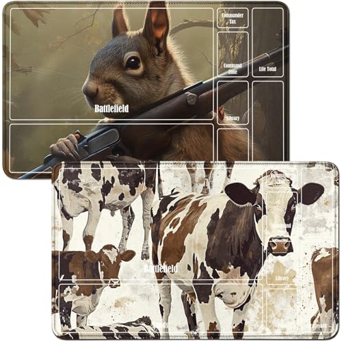 RWUTYTIUL Playmat & Eichhörnchen, Spielmatte mit Leopardenkunst, Kuh, MTG-Karte, 2-teiliges Set, 61 x 35,6 cm, genähte Spielmatte für Commander-Board, TCG, RPG, CCG, Spielmatte für Kartenspiel RWUTYTIUL Playmat & Eichhörnchen, Spielmatte mit Leopardenkunst, Kuh, MTG-Karte, 2-teiliges Set, 61 x 35,6 cm, genähte Spielmatte für Commander-Board, TCG, RPG, CCG, Spielmatte für Kartenspiel von RWUTYTIUL