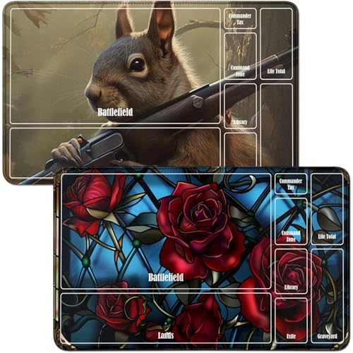 RWUTYTIUL Playmat & Eichhörnchen aus Glas, rote Rose, Spielmatte und Eichhörnchen, 2-teiliges Set, 61 x 35,6 cm, genähte Spielmatte für Commander-Board, TCG, RPG, CCG, Spielmatte für Kartenspiel RWUTYTIUL Playmat & Eichhörnchen aus Glas, rote Rose, Spielmatte und Eichhörnchen, 2-teiliges Set, 61 x 35,6 cm, genähte Spielmatte für Commander-Board, TCG, RPG, CCG, Spielmatte für Kartenspiel von RWUTYTIUL