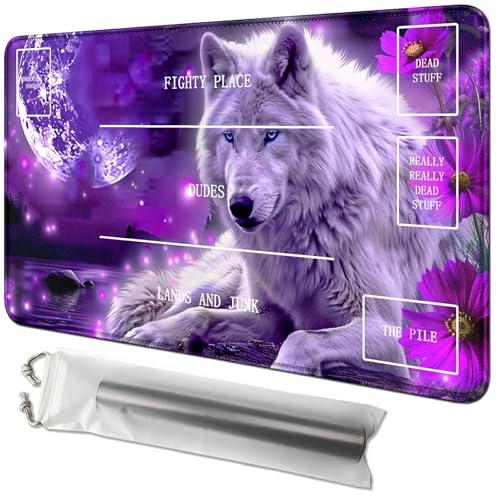 RWUTYTIUL Purple Wolf Karten-Spielmatte, 61 x 35,6 cm, mit Playmat-Schlauchtasche, Kartenspiel-Spielmatte mit Zonen, Kommandantendeckbrett, MTG, RPG, CCG, TCG, Kartenspiel, Schreibtischmatten für RWUTYTIUL Purple Wolf Karten-Spielmatte, 61 x 35,6 cm, mit Playmat-Schlauchtasche, Kartenspiel-Spielmatte mit Zonen, Kommandantendeckbrett, MTG, RPG, CCG, TCG, Kartenspiel, Schreibtischmatten für von RWUTYTIUL