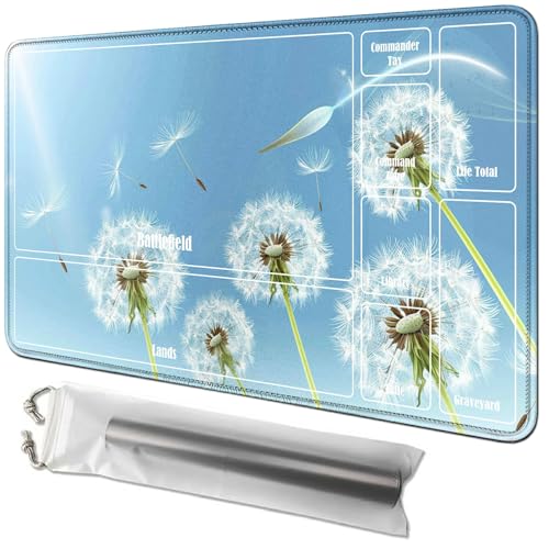 RWUTYTIUL Pusteblumenkarten-Spielmatte, 61 x 35,6 cm, mit Tube-Tasche, Kartenspielmatte mit Zonen, Commander-Deckbrett, MTG, RPG, CCG, TCG, Kartenspiel, Schreibtischunterlage für Anfänger RWUTYTIUL Pusteblumenkarten-Spielmatte, 61 x 35,6 cm, mit Tube-Tasche, Kartenspielmatte mit Zonen, Commander-Deckbrett, MTG, RPG, CCG, TCG, Kartenspiel, Schreibtischunterlage für Anfänger von RWUTYTIUL