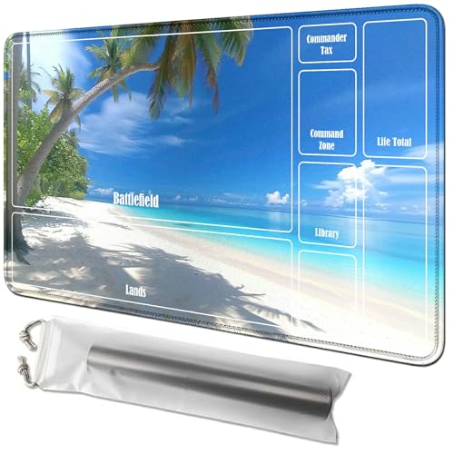 RWUTYTIUL Sandy Beach Karten-Spielmatte, 61 x 35,6 cm, mit Playmat-Schlauchtasche, Kartenspiel-Spielmatte mit Zonen, Kommandantendeckbrett, MTG, RPG, CCG, TCG, Kartenspiel, Schreibtischmatten für von RWUTYTIUL