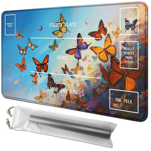 RWUTYTIUL Schmetterlingskarten-Spielmatte, 61 x 35,6 cm, mit Tube-Tasche, Kartenspiel-Spielmatte mit Zonen, Commander-Deckbrett, MTG, RPG, CCG, TCG, Kartenspiel, Schreibtischunterlage für Anfänger RWUTYTIUL Schmetterlingskarten-Spielmatte, 61 x 35,6 cm, mit Tube-Tasche, Kartenspiel-Spielmatte mit Zonen, Commander-Deckbrett, MTG, RPG, CCG, TCG, Kartenspiel, Schreibtischunterlage für Anfänger von RWUTYTIUL