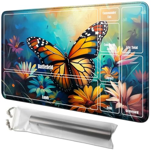 RWUTYTIUL Schmetterlingskarten-Spielmatte, 61 x 35,6 cm, mit Tube-Tasche, Kartenspiel-Spielmatte mit Zonen, Commander-Deckbrett, MTG, RPG, CCG, TCG, Kartenspiel, Schreibtischunterlage für Anfänger RWUTYTIUL Schmetterlingskarten-Spielmatte, 61 x 35,6 cm, mit Tube-Tasche, Kartenspiel-Spielmatte mit Zonen, Commander-Deckbrett, MTG, RPG, CCG, TCG, Kartenspiel, Schreibtischunterlage für Anfänger von RWUTYTIUL