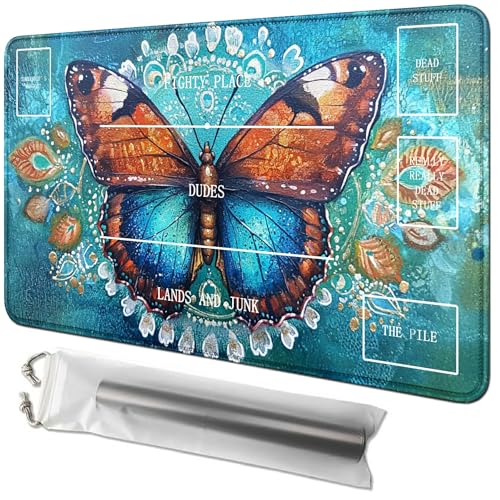 RWUTYTIUL Schmetterlingskarten-Spielmatte, 61 x 35,6 cm, mit Tube-Tasche, Kartenspiel-Spielmatte mit Zonen, Kommandanten-Deckbrett, MTG, RPG, CCG, TCG, Kartenspiel, Schreibtischmatten für Anfänger RWUTYTIUL Schmetterlingskarten-Spielmatte, 61 x 35,6 cm, mit Tube-Tasche, Kartenspiel-Spielmatte mit Zonen, Kommandanten-Deckbrett, MTG, RPG, CCG, TCG, Kartenspiel, Schreibtischmatten für Anfänger von RWUTYTIUL