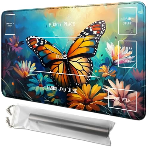 RWUTYTIUL Schmetterlingskarten-Spielmatte, 61 x 35,6 cm, mit Tube-Tasche, Kartenspiel-Spielmatte mit Zonen, Kommandanten-Deckbrett, MTG, RPG, CCG, TCG, Kartenspiel, Schreibtischmatten für Anfänger RWUTYTIUL Schmetterlingskarten-Spielmatte, 61 x 35,6 cm, mit Tube-Tasche, Kartenspiel-Spielmatte mit Zonen, Kommandanten-Deckbrett, MTG, RPG, CCG, TCG, Kartenspiel, Schreibtischmatten für Anfänger von RWUTYTIUL