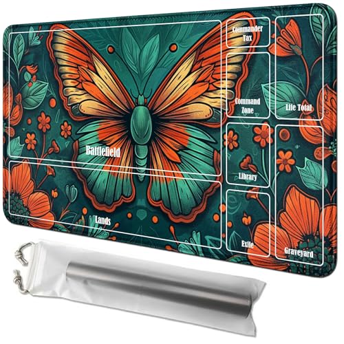 RWUTYTIUL Schmetterlingskarten-Spielmatte, 61 x 35,6 cm, mit Tube-Tasche, Kartenspiel-Spielmatte mit Zonen, Kommandanten-Deckbrett, MTG, RPG, CCG, TCG, Kartenspiel, Schreibtischmatten für Anfänger RWUTYTIUL Schmetterlingskarten-Spielmatte, 61 x 35,6 cm, mit Tube-Tasche, Kartenspiel-Spielmatte mit Zonen, Kommandanten-Deckbrett, MTG, RPG, CCG, TCG, Kartenspiel, Schreibtischmatten für Anfänger von RWUTYTIUL