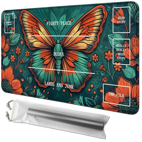 RWUTYTIUL Schmetterlingskarten-Spielmatte, 61 x 35,6 cm, mit Tube-Tasche, Kartenspielmatte mit Zonen, Commander-Deckbrett, MTG, RPG, CCG, TCG, Kartenspiel, Schreibtischunterlage für Anfänger RWUTYTIUL Schmetterlingskarten-Spielmatte, 61 x 35,6 cm, mit Tube-Tasche, Kartenspielmatte mit Zonen, Commander-Deckbrett, MTG, RPG, CCG, TCG, Kartenspiel, Schreibtischunterlage für Anfänger von RWUTYTIUL