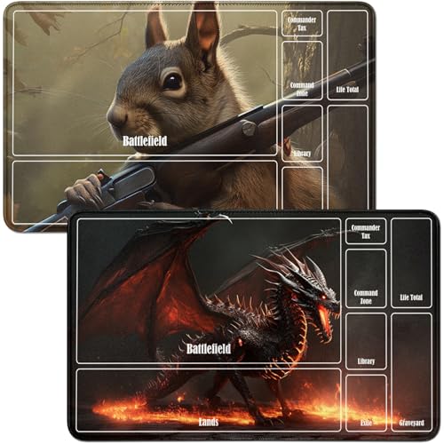 RWUTYTIUL - Schwarze Flamme Drachenkarten- und Eichhörnchen-Spielmatten, 61 x 35,6 cm, genähte Spielmatte für TCG RPG CCG Commander Board, 2 Stück RWUTYTIUL - Schwarze Flamme Drachenkarten- und Eichhörnchen-Spielmatten, 61 x 35,6 cm, genähte Spielmatte für TCG RPG CCG Commander Board, 2 Stück von RWUTYTIUL