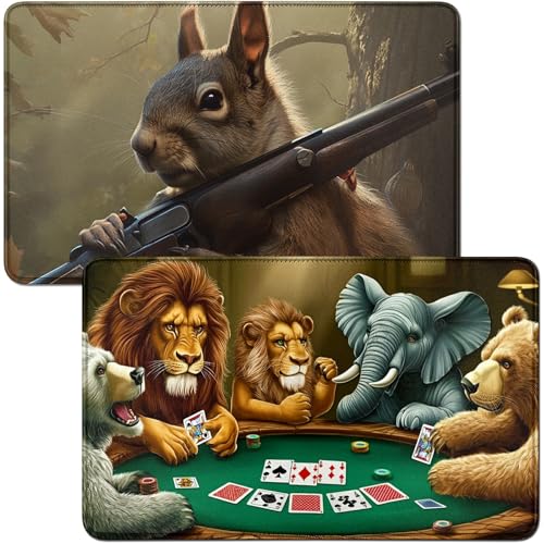RWUTYTIUL Spielmatte für Löwen-Elefanten-MTG-Karte, Spielmatte und Eichhörnchen, 2-teiliges Set, 61 x 35,6 cm, genähte Spielmatte für Commander-Board, TCG, RPG, CCG, Spielmatte für Kartenspiel von RWUTYTIUL