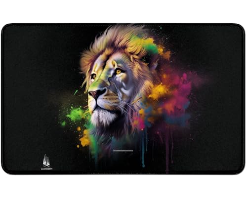 RWUTYTIUL Spielmatte für MTG-Karten, 61 x 35,6 cm, Genähte Spielmatte für Commander Board RPG CCG Game Magic The Gathering, Spielmatte für Kartenspiele, Kartenspielzubehör, Löwe RWUTYTIUL Spielmatte für MTG-Karten, 61 x 35,6 cm, Genähte Spielmatte für Commander Board RPG CCG Game Magic The Gathering, Spielmatte für Kartenspiele, Kartenspielzubehör, Löwe von RWUTYTIUL