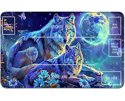 RWUTYTIUL Spielmatte für MTG-Karten, 61 x 35,6 cm, Genähte Spielmatte für Commander Board RPG CCG Game Magic The Gathering, Spielmatte für Kartenspiele, Kartenspielzubehör, Wolf RWUTYTIUL Spielmatte für MTG-Karten, 61 x 35,6 cm, Genähte Spielmatte für Commander Board RPG CCG Game Magic The Gathering, Spielmatte für Kartenspiele, Kartenspielzubehör, Wolf von RWUTYTIUL
