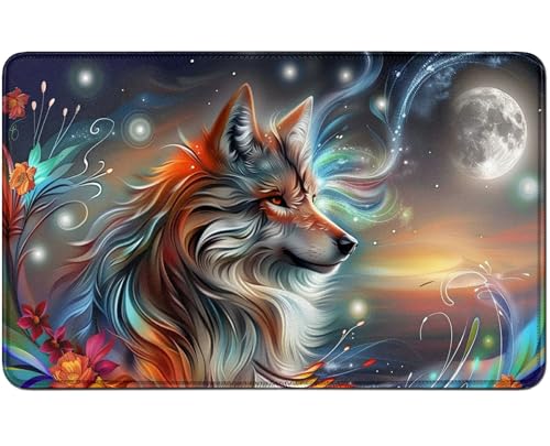 RWUTYTIUL Spielmatte für MTG-Karten, 61 x 35,6 cm, Genähte Spielmatte für Commander Board RPG CCG Game Magic The Gathering, Spielmatte für Kartenspiele, Kartenspielzubehör, Wolf RWUTYTIUL Spielmatte für MTG-Karten, 61 x 35,6 cm, Genähte Spielmatte für Commander Board RPG CCG Game Magic The Gathering, Spielmatte für Kartenspiele, Kartenspielzubehör, Wolf von RWUTYTIUL