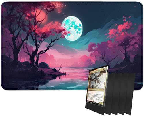 RWUTYTIUL Spielmatte für MTG-Karten und 100 Kartenhüllen, 61 x 35,6 cm TCG-Spielmatte, genähte Spielmatte für Steuertafel, RPG, CCG, Magic The Gathering, Spielmatte, Baum von RWUTYTIUL