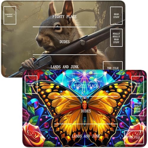 RWUTYTIUL Spielmatte für Schmetterlinge, MTG-Karte, Spielmatte und Eichhörnchen, 2-teiliges Set, 61 x 35,6 cm, genähte Spielmatte für Commander-Board, TCG, RPG, CCG, Spielmatte für Kartenspiel RWUTYTIUL Spielmatte für Schmetterlinge, MTG-Karte, Spielmatte und Eichhörnchen, 2-teiliges Set, 61 x 35,6 cm, genähte Spielmatte für Commander-Board, TCG, RPG, CCG, Spielmatte für Kartenspiel von RWUTYTIUL