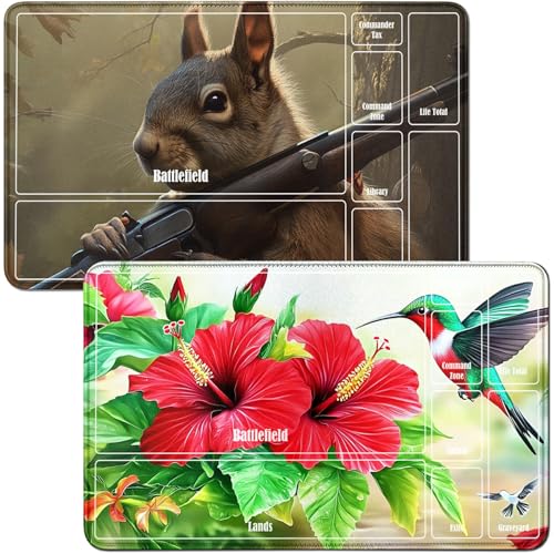 RWUTYTIUL Spielmatte für Trompete, Blume, Vogel, MTG, Spielmatte und Eichhörnchen, Spielmatte, Schreibtischunterlage, 2-teiliges Set, 61 x 35,6 cm, genähte Spielmatte für Commander-Board, TCG, RPG RWUTYTIUL Spielmatte für Trompete, Blume, Vogel, MTG, Spielmatte und Eichhörnchen, Spielmatte, Schreibtischunterlage, 2-teiliges Set, 61 x 35,6 cm, genähte Spielmatte für Commander-Board, TCG, RPG von RWUTYTIUL