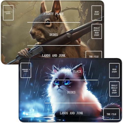 RWUTYTIUL Spielmatte für blau beleuchtete Katze, MTG-Karte, Spielmatte und Eichhörnchen, 2-teiliges Set, 61 x 35,6 cm, genähte Spielmatte für Commander-Board, TCG, RPG, CCG, Spielmatte für Kartenspiel RWUTYTIUL Spielmatte für blau beleuchtete Katze, MTG-Karte, Spielmatte und Eichhörnchen, 2-teiliges Set, 61 x 35,6 cm, genähte Spielmatte für Commander-Board, TCG, RPG, CCG, Spielmatte für Kartenspiel von RWUTYTIUL