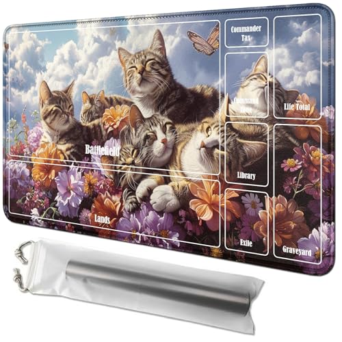 RWUTYTIUL Spielmatte mit Blumenkatze, 61 x 35,6 cm, mit Tube-Tasche, Kartenspiel, Spielmatte mit Zonen, Kommandantendeckbrett, MTG, RPG, CCG, TCG, Kartenspiel, Schreibtischmatten für Anfänger RWUTYTIUL Spielmatte mit Blumenkatze, 61 x 35,6 cm, mit Tube-Tasche, Kartenspiel, Spielmatte mit Zonen, Kommandantendeckbrett, MTG, RPG, CCG, TCG, Kartenspiel, Schreibtischmatten für Anfänger von RWUTYTIUL
