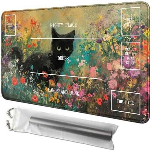 RWUTYTIUL Spielmatte mit Blumenkatze, 61 x 35,6 cm, mit Tube-Tasche, Kartenspiel, Spielmatte mit Zonen, Kommandantendeckbrett, MTG, RPG, CCG, TCG, Kartenspiel, Schreibtischmatten für Anfänger RWUTYTIUL Spielmatte mit Blumenkatze, 61 x 35,6 cm, mit Tube-Tasche, Kartenspiel, Spielmatte mit Zonen, Kommandantendeckbrett, MTG, RPG, CCG, TCG, Kartenspiel, Schreibtischmatten für Anfänger von RWUTYTIUL