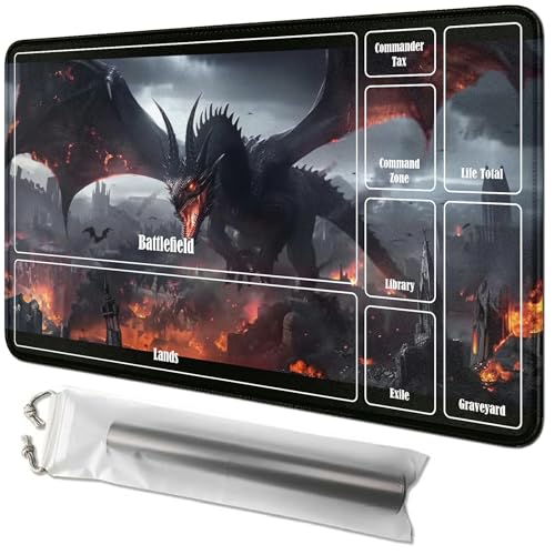 RWUTYTIUL Spielmatte mit Flaming Dragon Kartenspiel, 61 x 35,6 cm, mit Tube-Tasche, Kartenspielbrett mit Zonen, Kommandantendeck, MTG, RPG, CCG, TCG, Kartenspiel, Schreibtischunterlage für Anfänger RWUTYTIUL Spielmatte mit Flaming Dragon Kartenspiel, 61 x 35,6 cm, mit Tube-Tasche, Kartenspielbrett mit Zonen, Kommandantendeck, MTG, RPG, CCG, TCG, Kartenspiel, Schreibtischunterlage für Anfänger von RWUTYTIUL