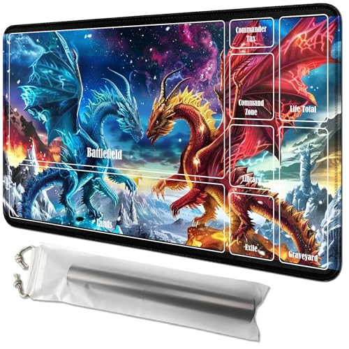 RWUTYTIUL Spielmatte mit Flaming Dragon Kartenspiel, 61 x 35,6 cm, mit Tube-Tasche, Kartenspielbrett mit Zonen, Kommandantendeck, MTG, RPG, CCG, TCG, Kartenspiel, Schreibtischunterlage für Anfänger RWUTYTIUL Spielmatte mit Flaming Dragon Kartenspiel, 61 x 35,6 cm, mit Tube-Tasche, Kartenspielbrett mit Zonen, Kommandantendeck, MTG, RPG, CCG, TCG, Kartenspiel, Schreibtischunterlage für Anfänger von RWUTYTIUL