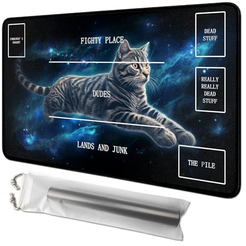 RWUTYTIUL Spielmatte mit Galaktischer Katze, 61 x 35,6 cm, mit Tube-Tasche, Kartenspielbrett mit Zonen, Kommandantendeck, MTG, RPG, CCG, TCG, Kartenspiel, Schreibtischunterlage für Anfänger RWUTYTIUL Spielmatte mit Galaktischer Katze, 61 x 35,6 cm, mit Tube-Tasche, Kartenspielbrett mit Zonen, Kommandantendeck, MTG, RPG, CCG, TCG, Kartenspiel, Schreibtischunterlage für Anfänger von RWUTYTIUL