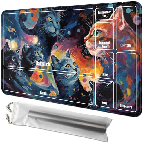 RWUTYTIUL Spielmatte mit Katzenmotiv, 61 x 35,6 cm, mit Tube-Tasche, Kartenspiel, Spielmatte mit Zonen, Kommandantendeckbrett, MTG, RPG, CCG, TCG, Kartenspiel, Schreibtischmatten für Anfänger RWUTYTIUL Spielmatte mit Katzenmotiv, 61 x 35,6 cm, mit Tube-Tasche, Kartenspiel, Spielmatte mit Zonen, Kommandantendeckbrett, MTG, RPG, CCG, TCG, Kartenspiel, Schreibtischmatten für Anfänger von RWUTYTIUL