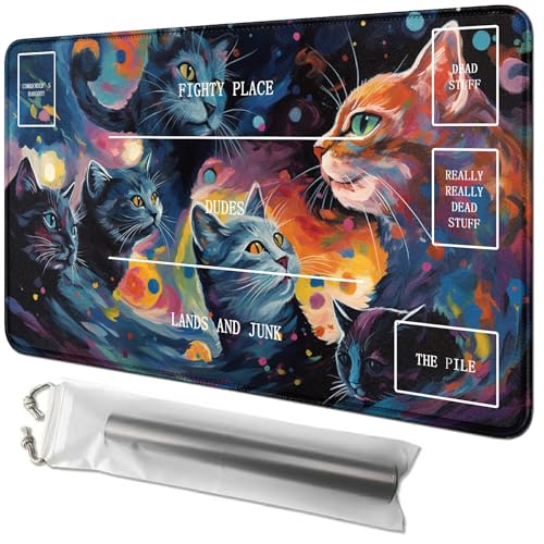 RWUTYTIUL Spielmatte mit Katzenmotiv, 61 x 35,6 cm, mit Tube-Tasche, Kartenspiel, Spielmatte mit Zonen, Kommandantendeckbrett, MTG, RPG, CCG, TCG, Kartenspiel, Schreibtischmatten für Anfänger RWUTYTIUL Spielmatte mit Katzenmotiv, 61 x 35,6 cm, mit Tube-Tasche, Kartenspiel, Spielmatte mit Zonen, Kommandantendeckbrett, MTG, RPG, CCG, TCG, Kartenspiel, Schreibtischmatten für Anfänger von RWUTYTIUL