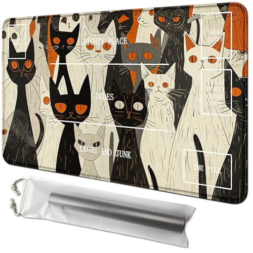 RWUTYTIUL Spielmatte mit Katzenmotiv, 61 x 35,6 cm, mit Tube-Tasche, Kartenspiel, Spielmatte mit Zonen, Kommandantendeckbrett, MTG, RPG, CCG, TCG, Kartenspiel, Schreibtischmatten für Anfänger RWUTYTIUL Spielmatte mit Katzenmotiv, 61 x 35,6 cm, mit Tube-Tasche, Kartenspiel, Spielmatte mit Zonen, Kommandantendeckbrett, MTG, RPG, CCG, TCG, Kartenspiel, Schreibtischmatten für Anfänger von RWUTYTIUL