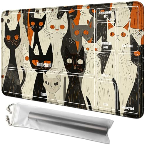 RWUTYTIUL Spielmatte mit Katzenmotiv, 61 x 35,6 cm, mit Tube-Tasche, Kartenspiel, Spielmatte mit Zonen, Kommandantendeckbrett, MTG, RPG, CCG, TCG, Kartenspiel, Schreibtischmatten für Anfänger RWUTYTIUL Spielmatte mit Katzenmotiv, 61 x 35,6 cm, mit Tube-Tasche, Kartenspiel, Spielmatte mit Zonen, Kommandantendeckbrett, MTG, RPG, CCG, TCG, Kartenspiel, Schreibtischmatten für Anfänger von RWUTYTIUL