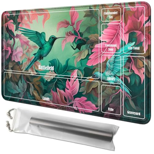 RWUTYTIUL Spielmatte mit Kolibriblatt-Karte, 61 x 35,6 cm, mit Playmat-Tube-Tasche, Kartenspiel-Spielmatte mit Zonen, Kommandanten-Deckbrett, MTG, RPG, CCG, TCG, Kartenspiel, Schreibtischmatten für RWUTYTIUL Spielmatte mit Kolibriblatt-Karte, 61 x 35,6 cm, mit Playmat-Tube-Tasche, Kartenspiel-Spielmatte mit Zonen, Kommandanten-Deckbrett, MTG, RPG, CCG, TCG, Kartenspiel, Schreibtischmatten für von RWUTYTIUL