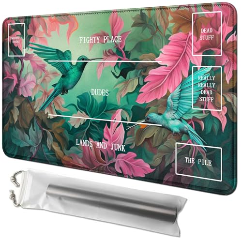 RWUTYTIUL Spielmatte mit Kolibriblatt-Karte, 61 x 35,6 cm, mit Playmat-Tube-Tasche, Kartenspiel-Spielmatte mit Zonen, Kommandanten-Deckbrett, MTG, RPG, CCG, TCG, Kartenspiel, Schreibtischmatten für RWUTYTIUL Spielmatte mit Kolibriblatt-Karte, 61 x 35,6 cm, mit Playmat-Tube-Tasche, Kartenspiel-Spielmatte mit Zonen, Kommandanten-Deckbrett, MTG, RPG, CCG, TCG, Kartenspiel, Schreibtischmatten für von RWUTYTIUL