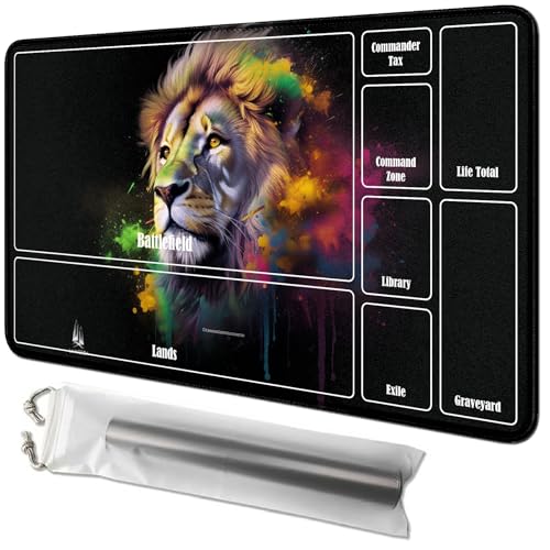 RWUTYTIUL Spielmatte mit Löwenkarte, 61 x 35,6 cm, mit Tube-Tasche, Kartenspielmatte mit Zonen, Commander-Deckbrett, MTG, RPG, CCG, TCG, Kartenspiel, Schreibtischunterlage für Anfänger RWUTYTIUL Spielmatte mit Löwenkarte, 61 x 35,6 cm, mit Tube-Tasche, Kartenspielmatte mit Zonen, Commander-Deckbrett, MTG, RPG, CCG, TCG, Kartenspiel, Schreibtischunterlage für Anfänger von RWUTYTIUL