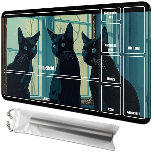 RWUTYTIUL Spielmatte mit drei Katzen, 61 x 35,6 cm, mit Tube-Tasche, Kartenspiel, Spielmatte mit Zonen, Commander-Deckbrett, MTG, RPG, CCG, TCG, Kartenspiel, Schreibtischmatten für Anfänger RWUTYTIUL Spielmatte mit drei Katzen, 61 x 35,6 cm, mit Tube-Tasche, Kartenspiel, Spielmatte mit Zonen, Commander-Deckbrett, MTG, RPG, CCG, TCG, Kartenspiel, Schreibtischmatten für Anfänger von RWUTYTIUL