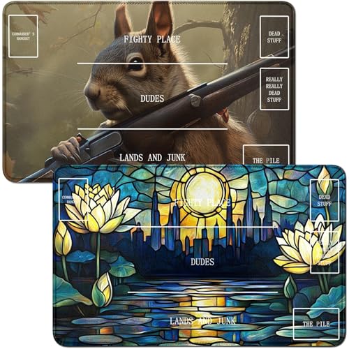 RWUTYTIUL Spielmatte und Eichhörnchen, Spielmatte für Lotusblatt-Mond-Mond-Spielmatte und Eichhörnchen, 2-teiliges Set, 61 x 35,6 cm, genähte Spielmatte für Commander-Board, TCG, RPG, CCG, Spielmatte von RWUTYTIUL