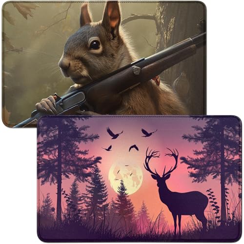 RWUTYTIUL Spielmatte und Eichhörnchen mit Sonnenuntergang Hirsch, MTG-Karte, Spielmatte, Schreibtischunterlage, 2-teiliges Set, 61 x 35,6 cm, genähte Spielmatte für Commander-Board, TCG, RPG, CCG RWUTYTIUL Spielmatte und Eichhörnchen mit Sonnenuntergang Hirsch, MTG-Karte, Spielmatte, Schreibtischunterlage, 2-teiliges Set, 61 x 35,6 cm, genähte Spielmatte für Commander-Board, TCG, RPG, CCG von RWUTYTIUL