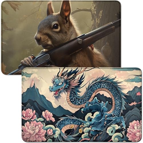 RWUTYTIUL Spielmatte und Eichhörnchen mit braunem Drachen-Motiv, 2-teiliges Set, 61 x 35,6 cm, genähte Spielmatte für Commander-Board, TCG, RPG, CCG, Spielmatte für Kartenspiel, Spielzubehör von RWUTYTIUL
