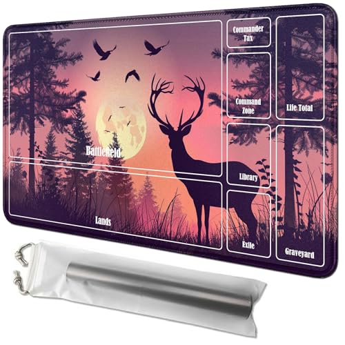 RWUTYTIUL Sunset Deer Card Playmat 61 x 35,6 cm mit Tube-Tasche, Kartenspielmatte mit Zonen, Commander-Deckbrett, MTG, RPG, CCG, TCG, Kartenspiel, Schreibtischunterlage für Anfänger RWUTYTIUL Sunset Deer Card Playmat 61 x 35,6 cm mit Tube-Tasche, Kartenspielmatte mit Zonen, Commander-Deckbrett, MTG, RPG, CCG, TCG, Kartenspiel, Schreibtischunterlage für Anfänger von RWUTYTIUL