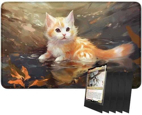 RWUTYTIUL TCG Spielmatte für MTG-Karten und 100 Kartenhüllen, 61 x 35,6 cm, genähte Spielmatte für Commander Board RPG CCG Game Magic The Gathering, Spielmatte, Katze von RWUTYTIUL
