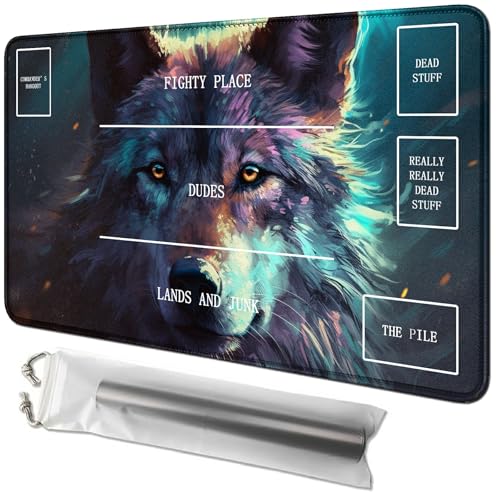 RWUTYTIUL Wolf-Karten-Spielmatte, 61 x 35,6 cm, mit Tube-Tasche, Kartenspiel-Spielmatte mit Zonen, Kommandanten-Deckbrett, MTG, RPG, CCG, TCG, Kartenspiel, Schreibtischmatten für Anfänger RWUTYTIUL Wolf-Karten-Spielmatte, 61 x 35,6 cm, mit Tube-Tasche, Kartenspiel-Spielmatte mit Zonen, Kommandanten-Deckbrett, MTG, RPG, CCG, TCG, Kartenspiel, Schreibtischmatten für Anfänger von RWUTYTIUL