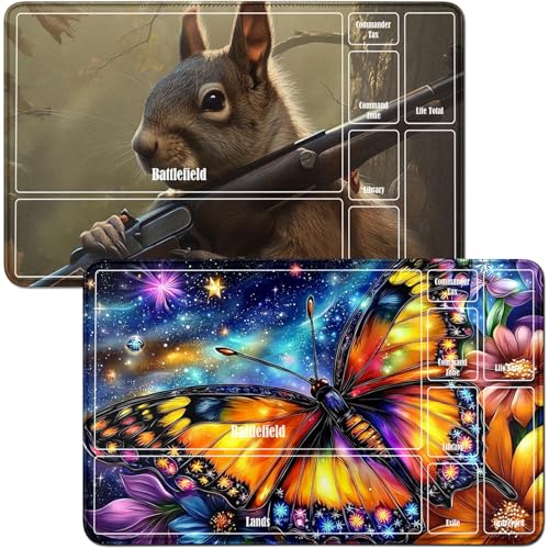 RWUTYTIUL for Artistic Butterfly MTG Card Playmat & Squirrels Playmat Desk Mats 2-teiliges Set, 61 x 35,6 cm, genähte Spielmatte für Commander-Board, TCG, RPG, CCG, Spielmatte für Kartenspiel von RWUTYTIUL