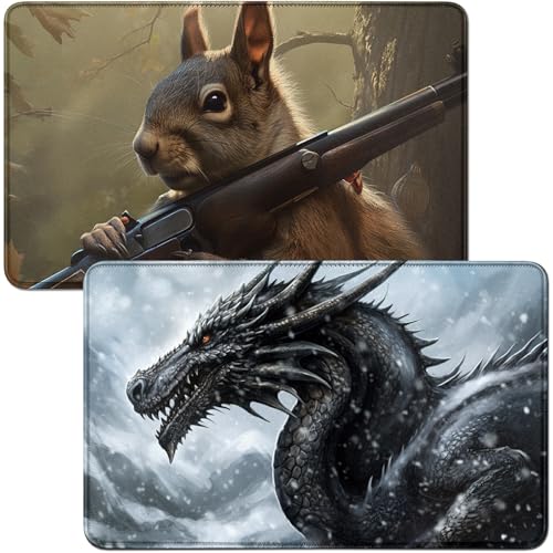 RWUTYTIUL for Iceberg Dragon MTG Card Playmat & Squirrels Playmat Desk Mats 2-teiliges Set, 61 x 35,6 cm, genähte Spielmatte für Commander-Board, TCG, RPG, CCG, Spielmatte für Kartenspiel von RWUTYTIUL