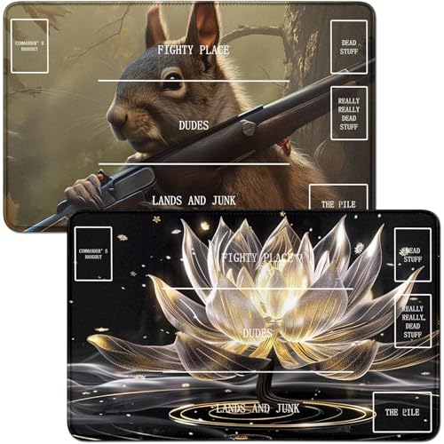 RWUTYTIUL for Lotus MTG Card Playmat & Eichhörnchen, Spielmatte, Schreibtischunterlagen, 2-teiliges Set, 61 x 35,6 cm, genähte Spielmatte für Commander-Board, TCG, RPG, CCG, Spielmatte für Kartenspiel von RWUTYTIUL