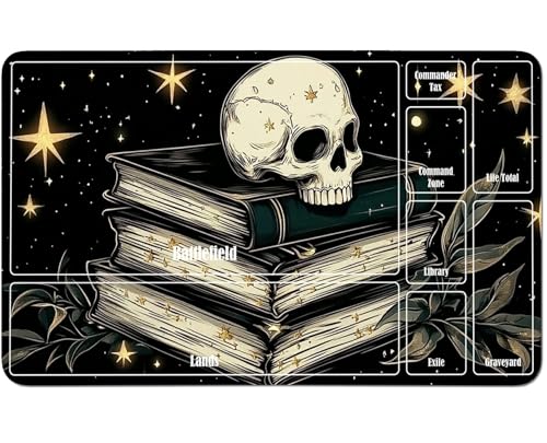 RWUTYTIUL for MTG Card Playmat 24 X 14 Inch with A Zone, Stitched Play Mat for Commander Board TCG RPG CCG Game Desktop Tablet Mouse Pad for Playing Accessories, Black Book Skull von RWUTYTIUL